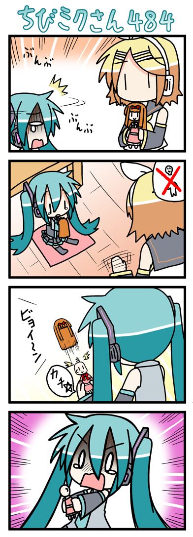 hatsune miku, kagamine rin, and chibi miku (vocaloid) drawn by minami_(colorful_palette)