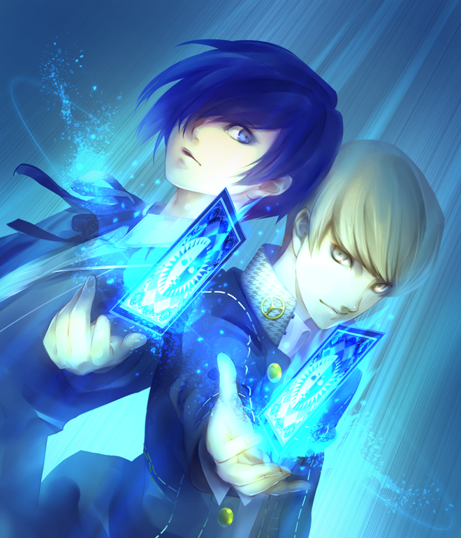 narukami yu and yuuki makoto (persona and 2 more) drawn by hekoheko