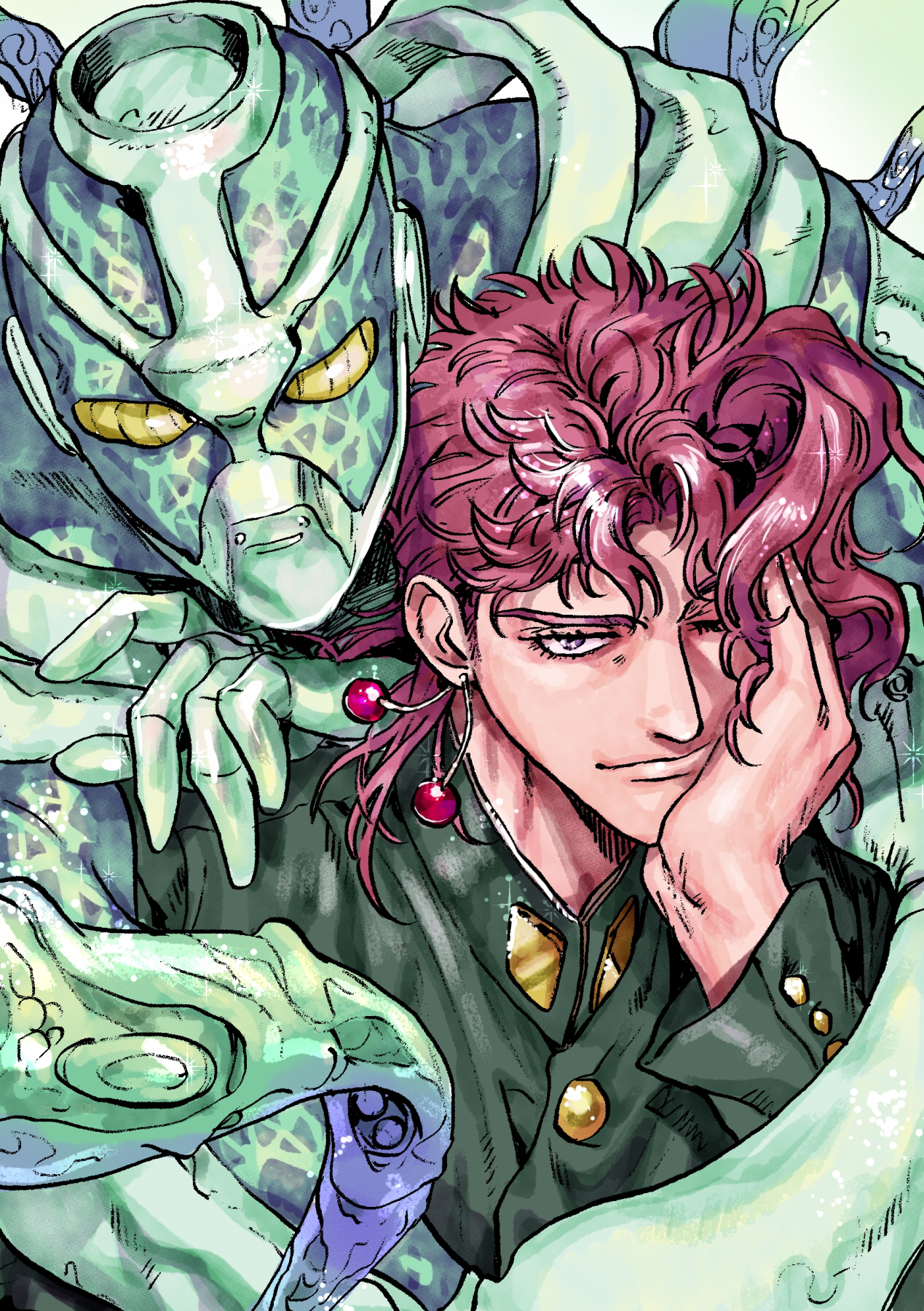 Kakyoin Noriaki And Hierophant Green Jojo No Kimyou Na Bouken And 1 More Drawn By Nitako Danbooru