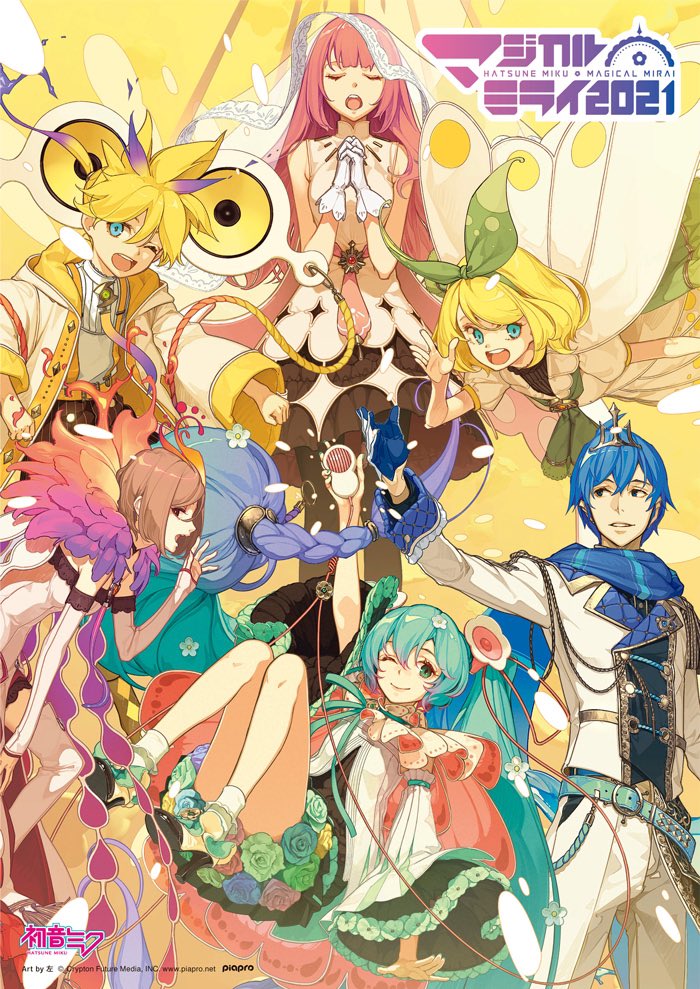 hatsune miku, kagamine rin, kagamine len, megurine luka, kaito, and 7 more (vocaloid and 1 more) drawn by hidari_(left_side)