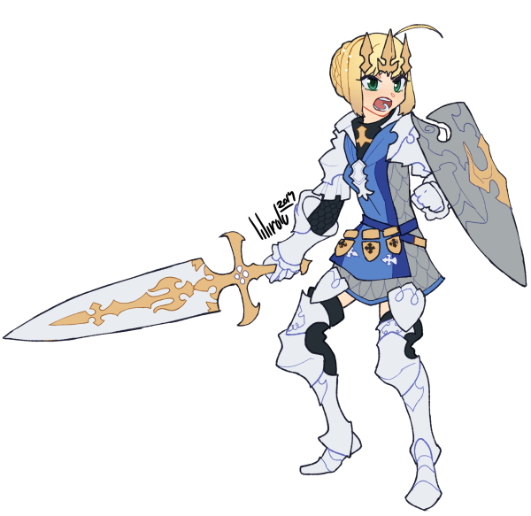 artoria pendragon, warrior of light, saber, and paladin (fate and 3 more) drawn by lilirulu