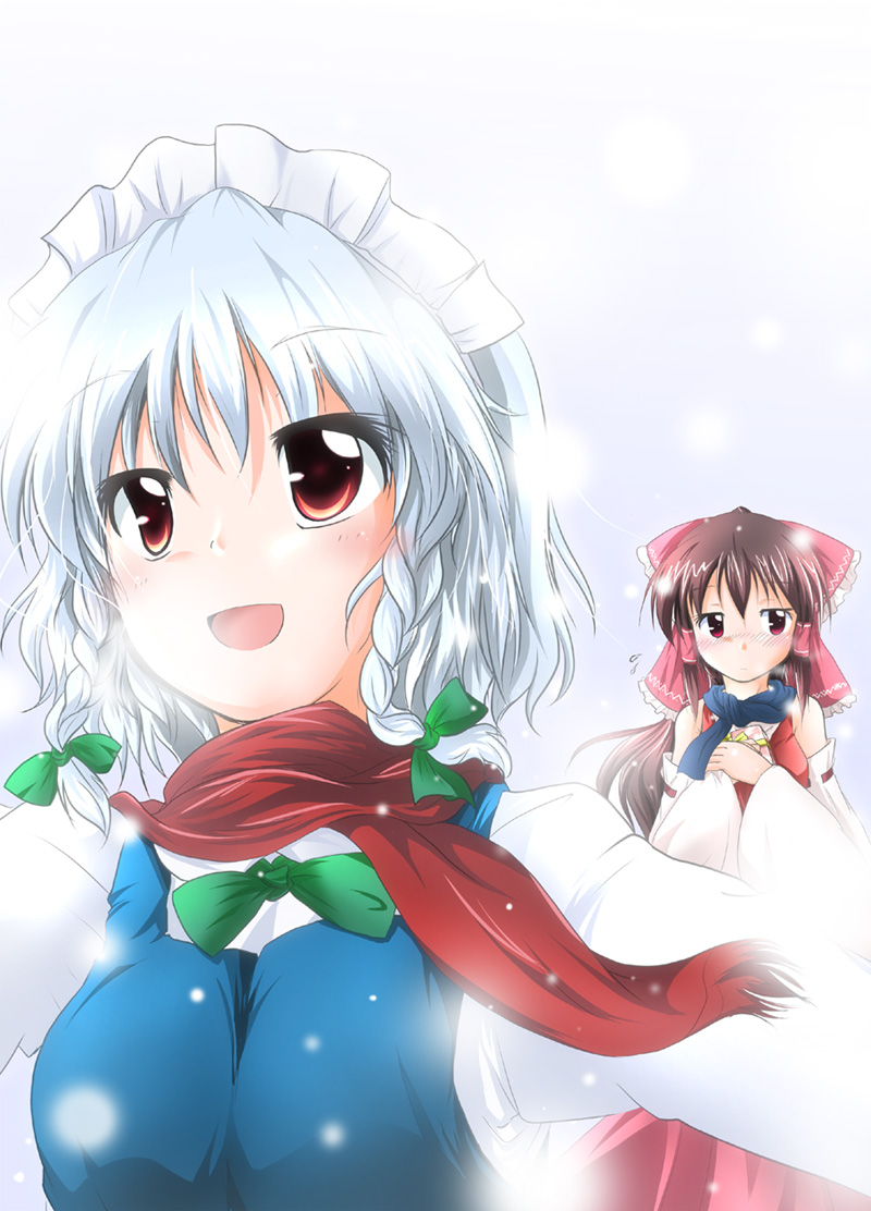 hakurei reimu and izayoi sakuya (touhou) drawn by nanaume_(shichimi_tougarashi)