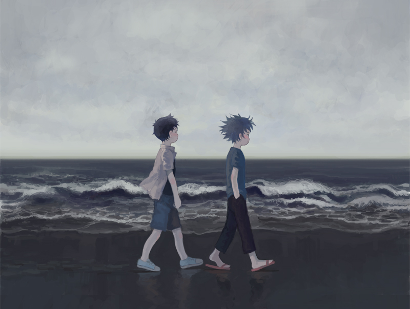 ikari shinji and nagisa kaworu (neon genesis evangelion) drawn by sokoko