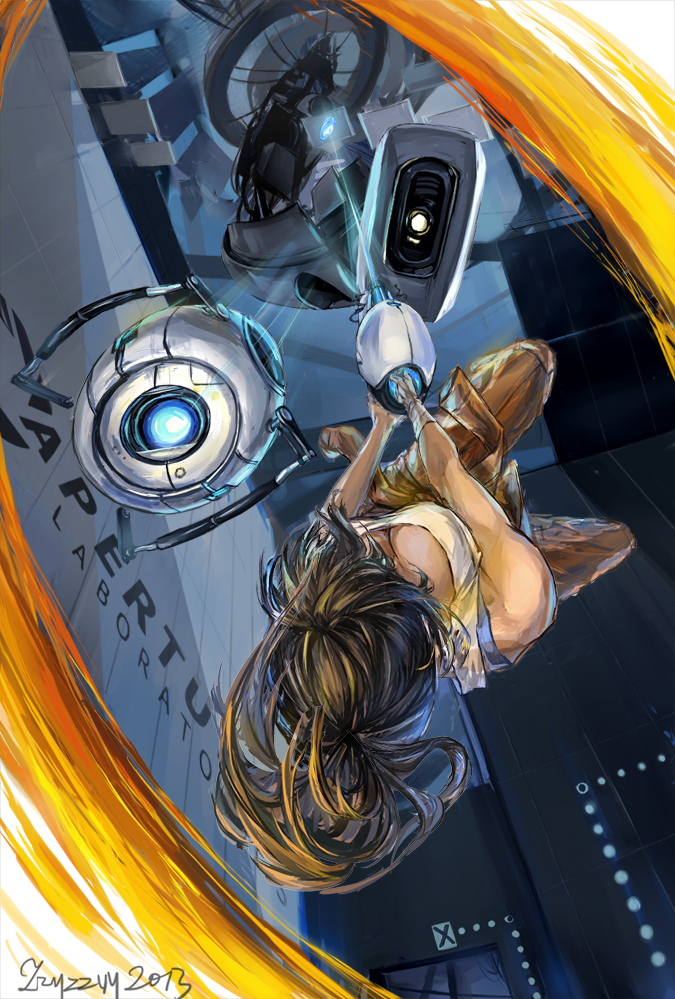 glados, chell, and wheatley (portal and 2 more) drawn by zzyzzyy
