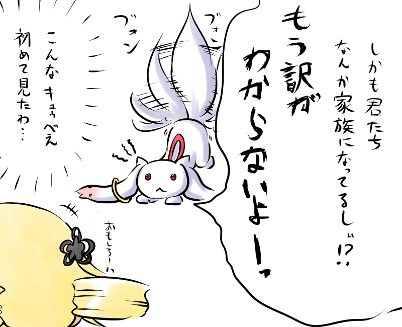 tomoe mami and kyubey (mahou shoujo madoka magica) drawn by aotori