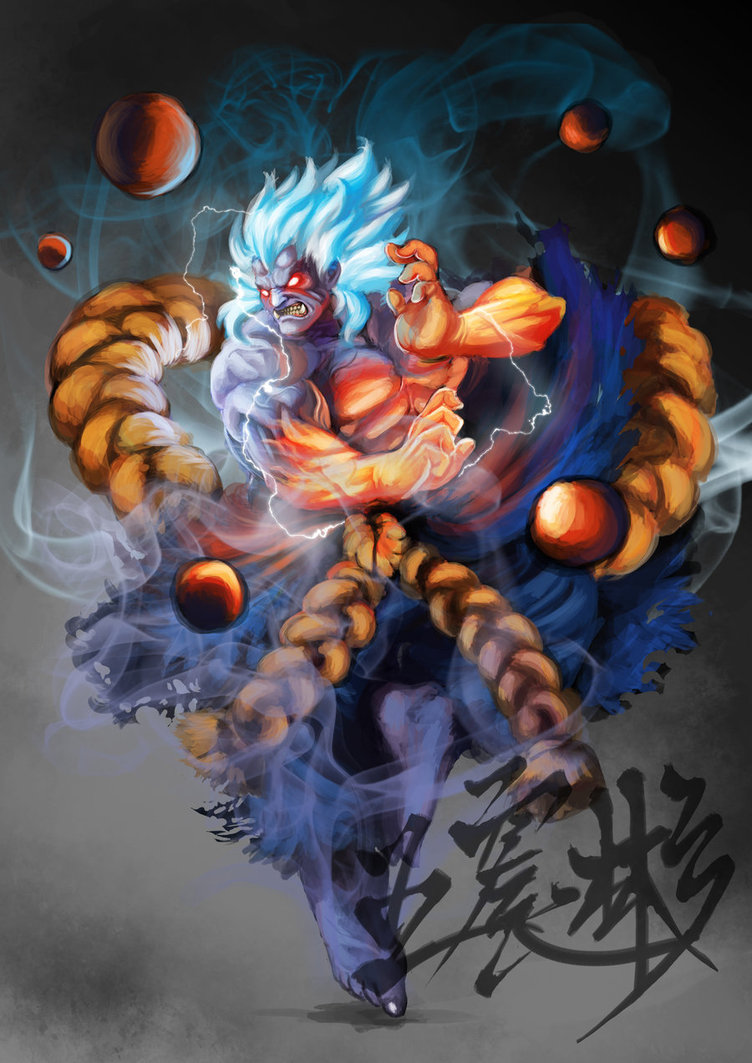 akuma and kuruoshiki oni (street fighter) drawn by rgm501