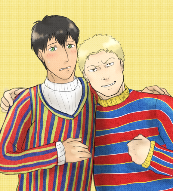 reiner braun, bertolt hoover, bert, and ernie (shingeki no kyojin and 1 more) drawn by drawfag