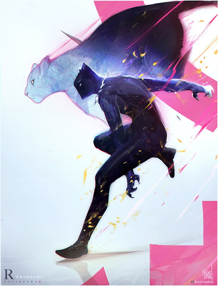 black panther and chadwick boseman (marvel and 2 more) drawn by ross_tran