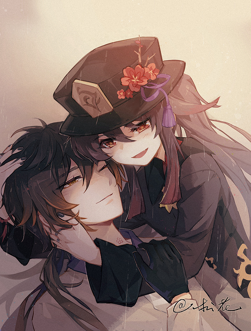 hu tao and zhongli (genshin impact) drawn by hanana801
