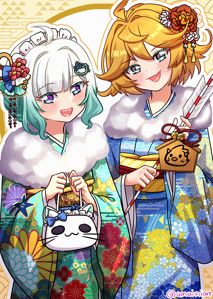 dokibird and mint fantome (indie virtual youtuber) drawn by amaimi