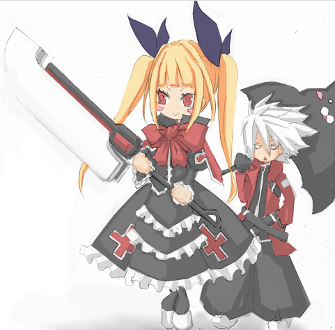 ragna the bloodedge, rachel alucard, and nago (blazblue) drawn by yoshino_(22056304)