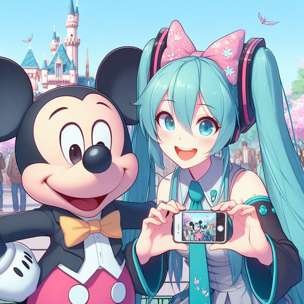 hatsune miku and mickey mouse (vocaloid and 1 more)