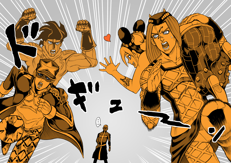 kujo jotaro, kujo jolyne, star platinum, narciso anasui, and enrico pucci (jojo no kimyou na bouken and 1 more) drawn by ashiro_(collective-mind)