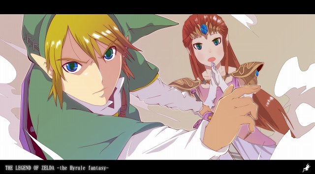 link and princess zelda (the legend of zelda and 1 more) drawn by yadokugaeru