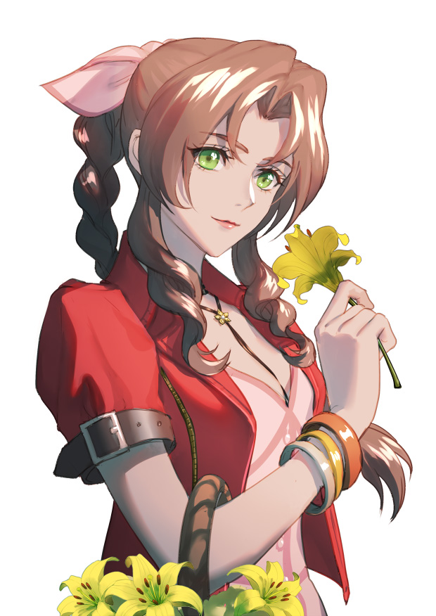 aerith gainsborough (final fantasy and 2 more) drawn by eilinna