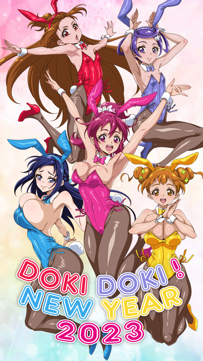 hishikawa rikka, aida mana, kenzaki makoto, yotsuba alice, and madoka aguri (precure and 1 more) drawn by eunos