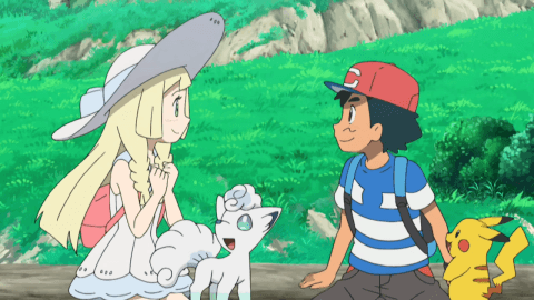 pikachu, lillie, ash ketchum, and alolan vulpix (pokemon and 1 more)