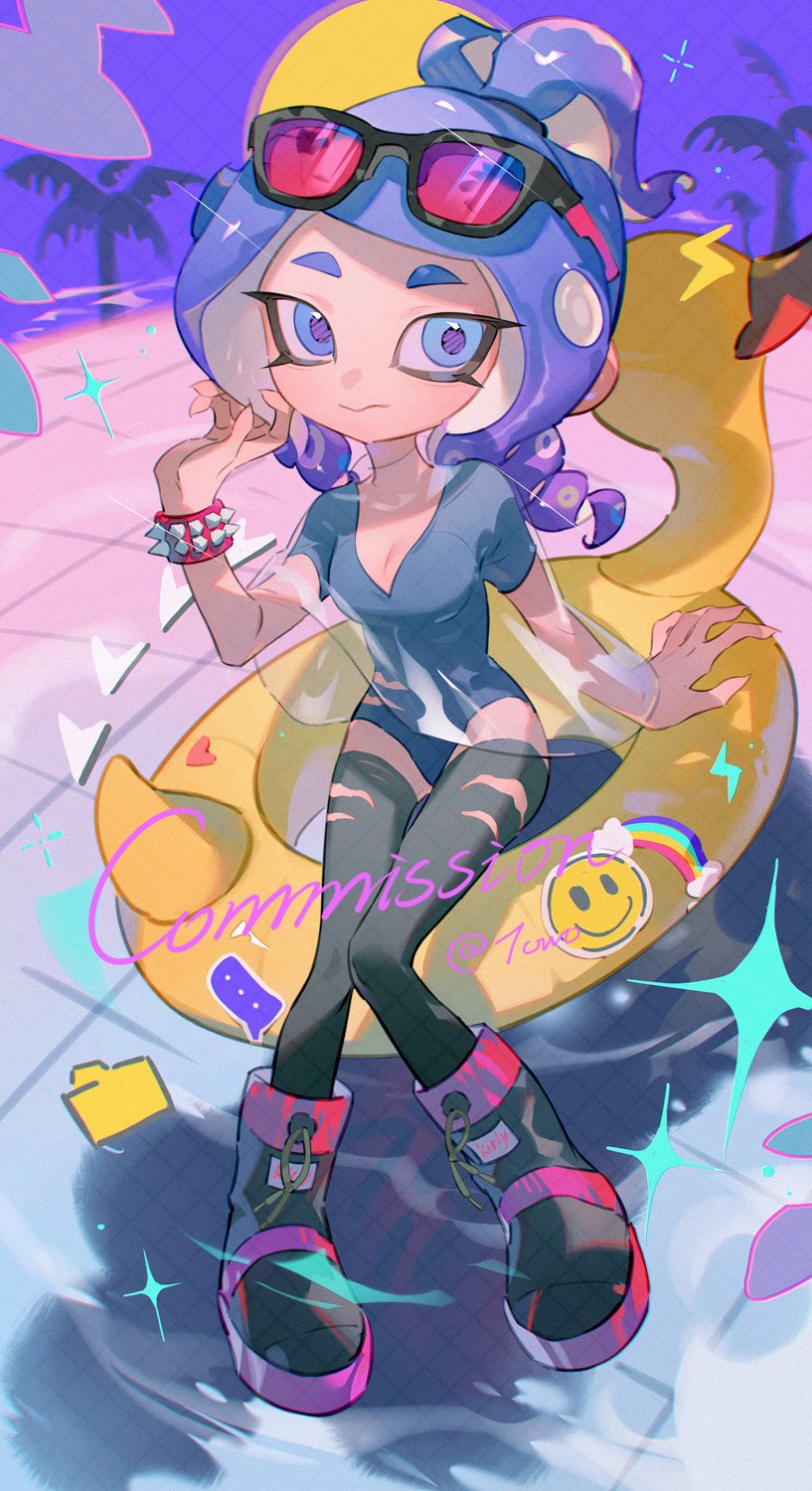 octoling player character and octoling girl (splatoon and 1 more) drawn by towo_nita