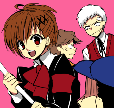 shiomi kotone, sanada akihiko, iori junpei, and amada ken (persona and 2 more) drawn by yui_tooru