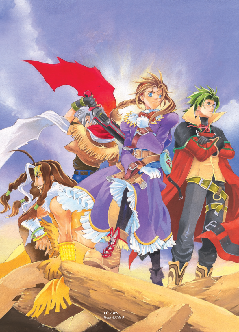virginia maxwell, jet enduro, gallows carradine, and clive winslett (wild arms and 1 more) drawn by ooba_wakako