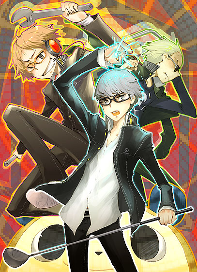 narukami yu, hanamura yousuke, tatsumi kanji, and kuma (persona and 1 more) drawn by suminohirune
