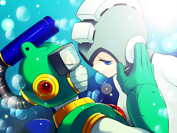 mega man and bubble man (mega man and 1 more) drawn by zakki