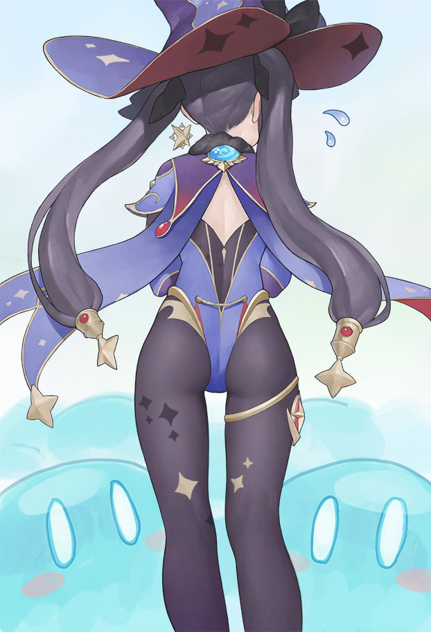 mona, slime, and hydro slime (genshin impact) drawn by ni_(221)