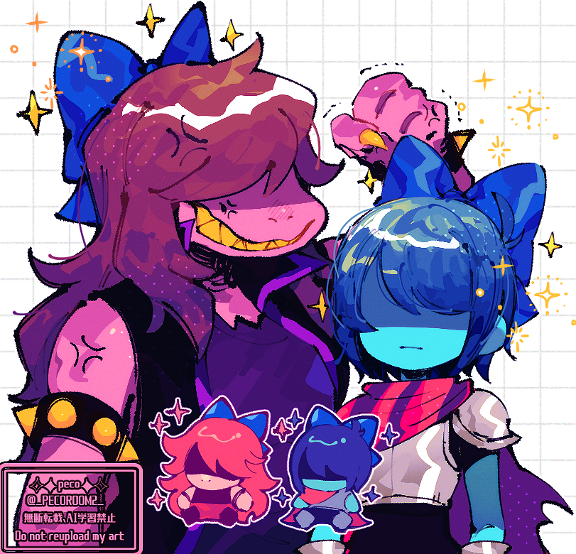 kris, susie, hero sword, and hero axe (deltarune) drawn by repikinoko