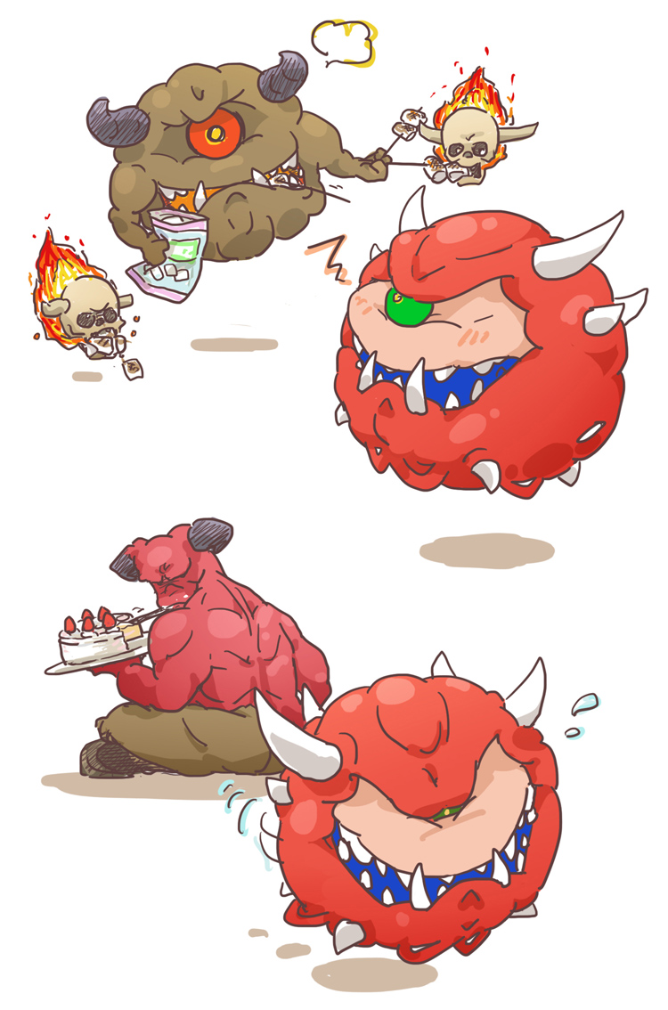 cacodemon, baron of hell, lost soul, and pain elemental (doom and 1 more) drawn by kurashiki_nanka