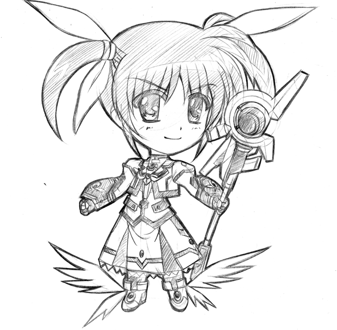 takamachi nanoha and raising heart (lyrical nanoha and 3 more) drawn by nigemakuri