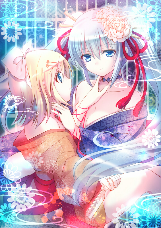 hatsune miku and kagamine rin (vocaloid) drawn by chimochi