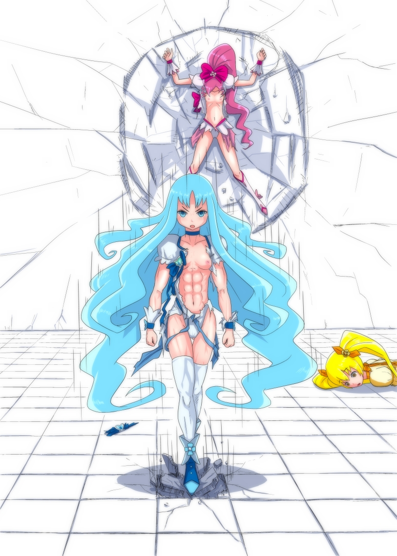 kurumi erika, hanasaki tsubomi, myoudouin itsuki, cure marine, cure blossom, and 1 more (precure and 1 more) drawn by isami_jun