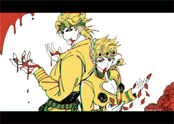 kujo jotaro and giorno giovanna (jojo no kimyou na bouken and 2 more) drawn by hisohiso_(altoblue)