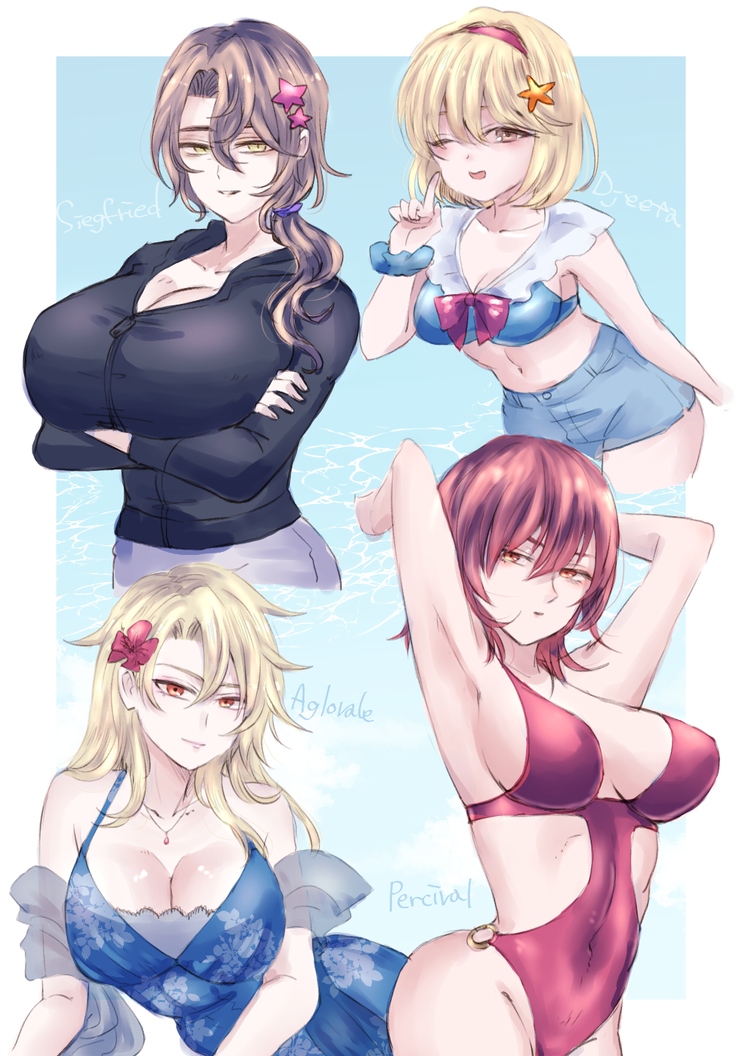 djeeta, percival, siegfried, and aglovale (granblue fantasy) drawn by kajikawhite