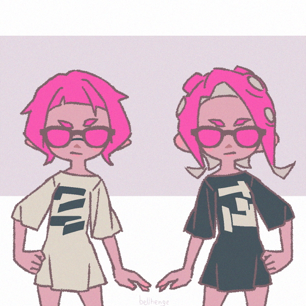 inkling player character, inkling girl, octoling player character, and octoling girl (splatoon and 1 more) drawn by bellhenge