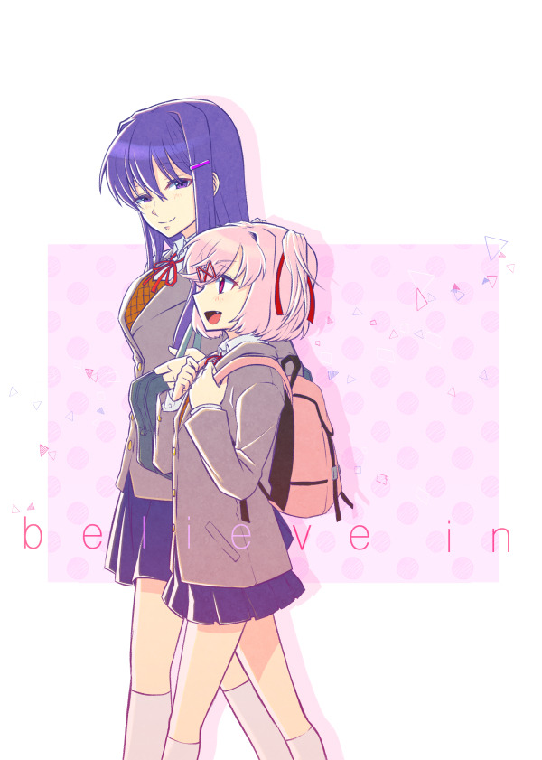 natsuki and yuri (doki doki literature club) drawn by murai_shinobu