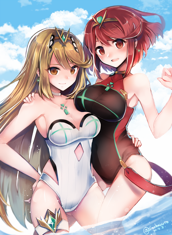 pyra and mythra (xenoblade chronicles and 1 more) drawn by haruto_yuki