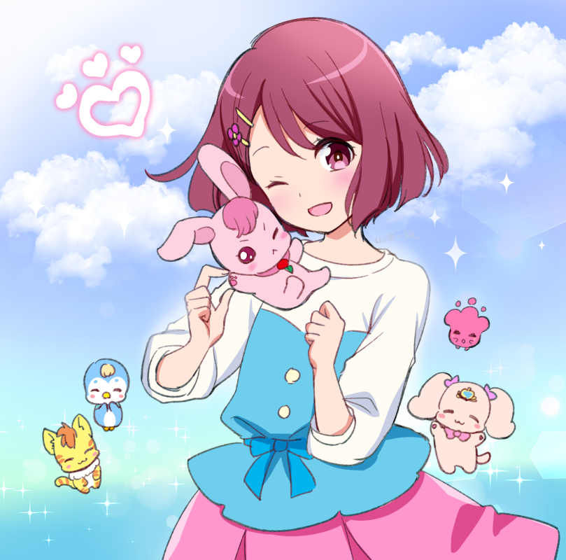 hanadera nodoka, rabirin, nyatoran, latte, and pegitan (precure and 1 more) drawn by yamada_ichizoku