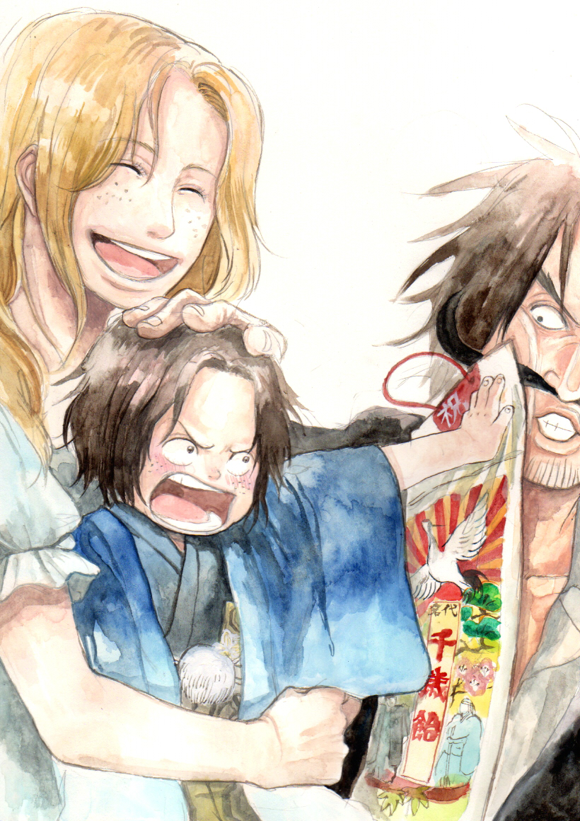portgas d. ace, gol d. roger, and portgas d. rouge (one piece) drawn by chikama_(minka)