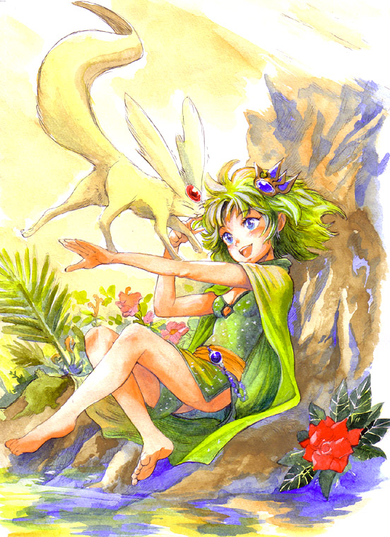 rydia, carbuncle, and summoner (final fantasy and 1 more) drawn by hirokazu