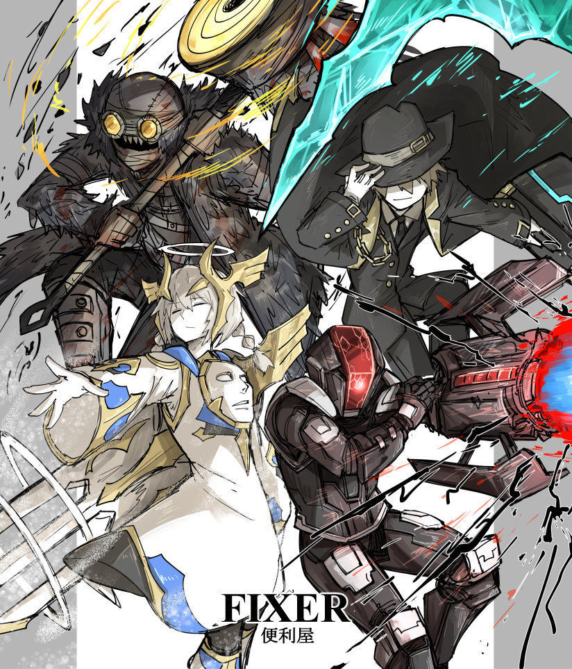 white fixer, pale fixer, red fixer, and black fixer (project moon and 1 more) drawn by kankan33333