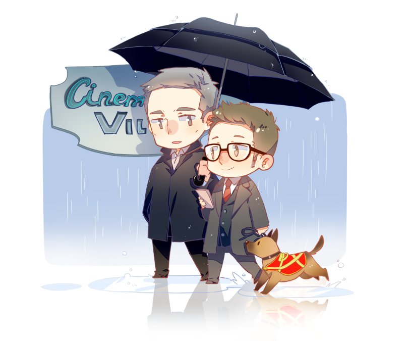 john reese, harold finch, and bear (person of interest) drawn by lingcat