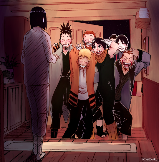 uzumaki naruto, hyuuga hinata, nara shikamaru, rock lee, sai, and 3 more (naruto and 1 more) drawn by hinaxnaru and kishimoto_masashi