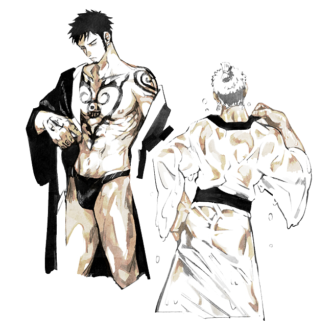 roronoa zoro and trafalgar law (one piece) drawn by kalk0011