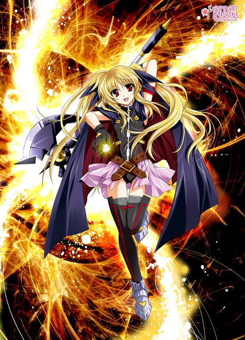 fate testarossa and bardiche (lyrical nanoha and 3 more) drawn by kanna_(plum)