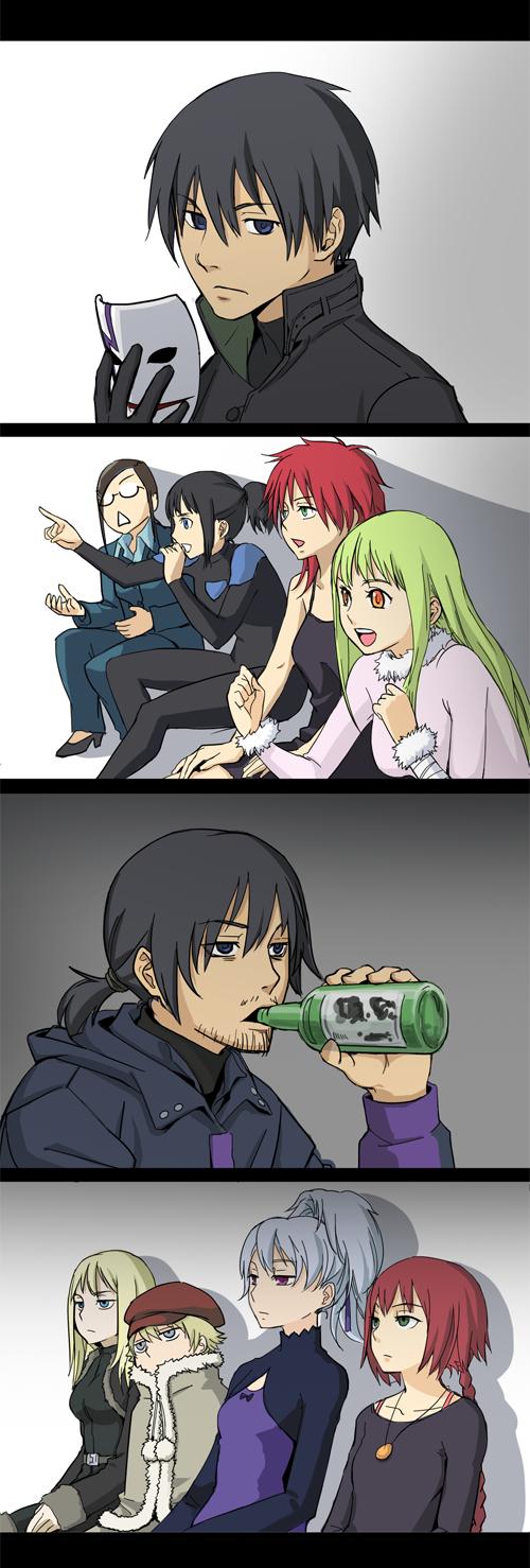 yin, hei, suou pavlichenko, july, amber, and 3 more (darker than black) drawn by amado_(shin)