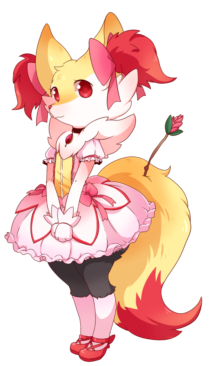 kaname madoka and braixen (pokemon and 1 more) drawn by pink_(4chan)