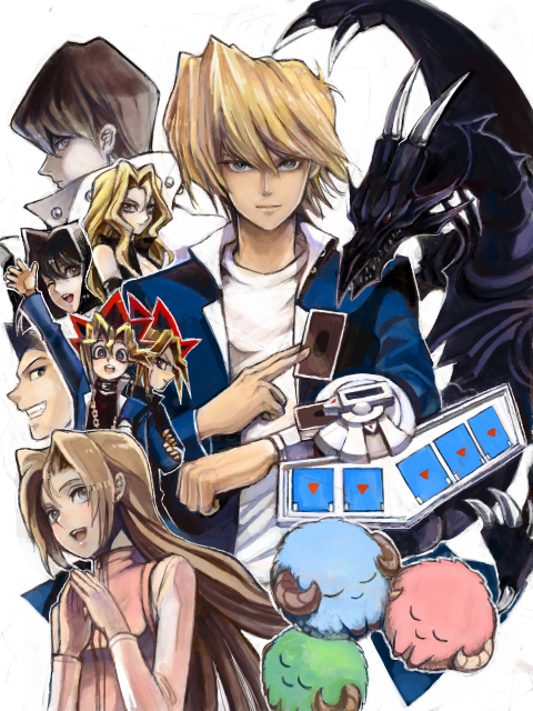 muto yugi, kaiba seto, yami yugi, mazaki anzu, jonouchi katsuya, and 5 more (yu-gi-oh! and 1 more) drawn by toji_ko