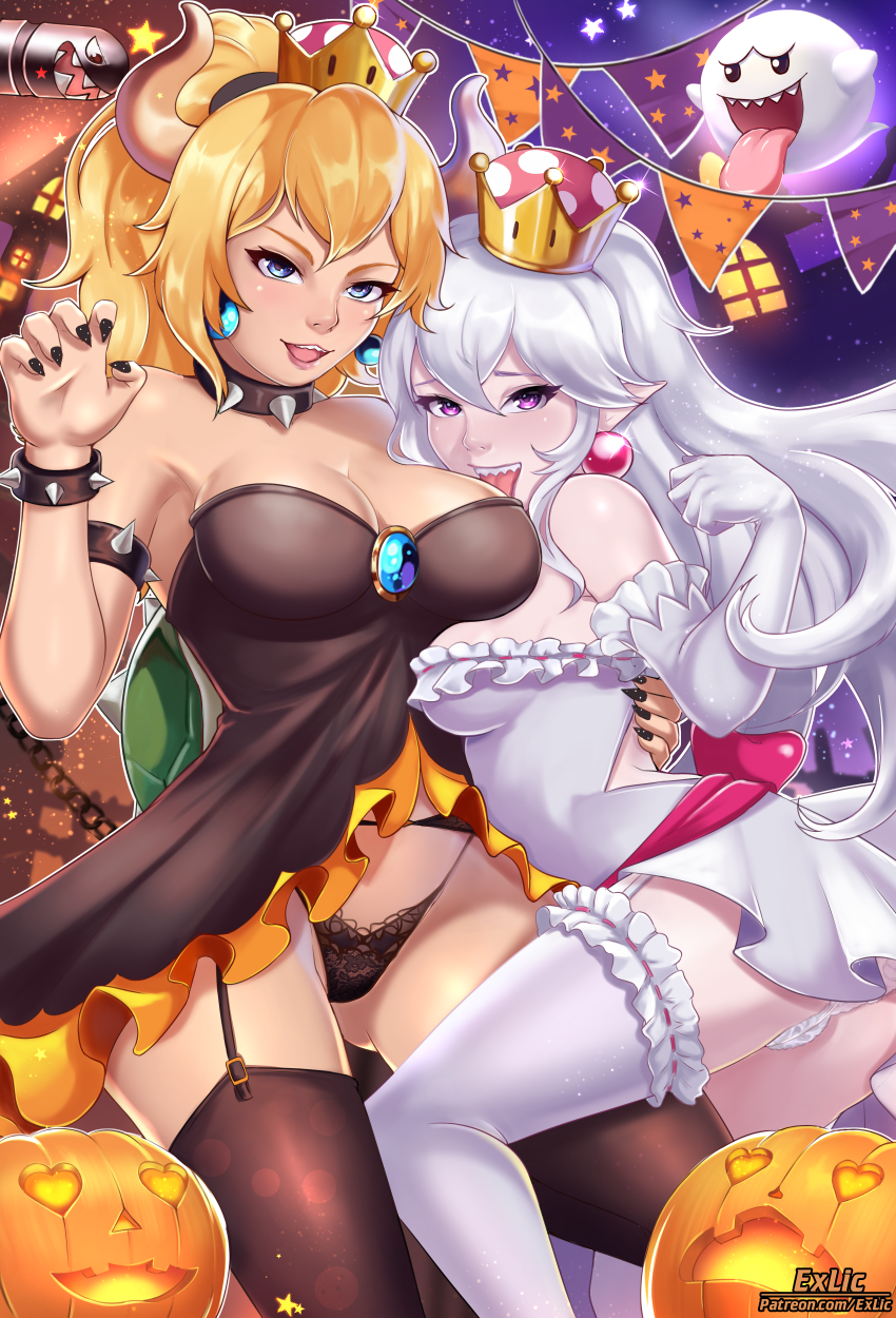 bowsette, princess king boo, boo, and banzai bill (mario and 2 more) drawn by exlic