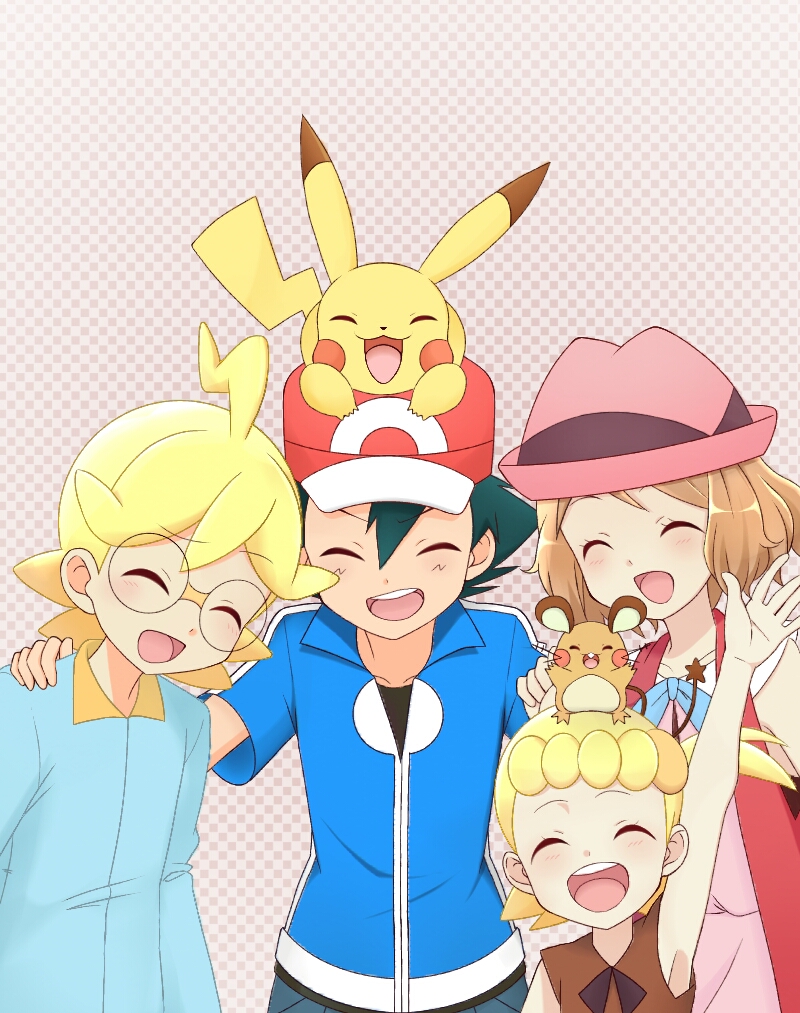 pikachu, ash ketchum, serena, dedenne, bonnie, and 1 more (pokemon and 1 more) drawn by kouzuki_(reshika213)